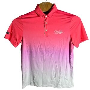 Sunday Swagger Mens Pink Ombre Gradient Performance Golf Polo Shirt Size M
